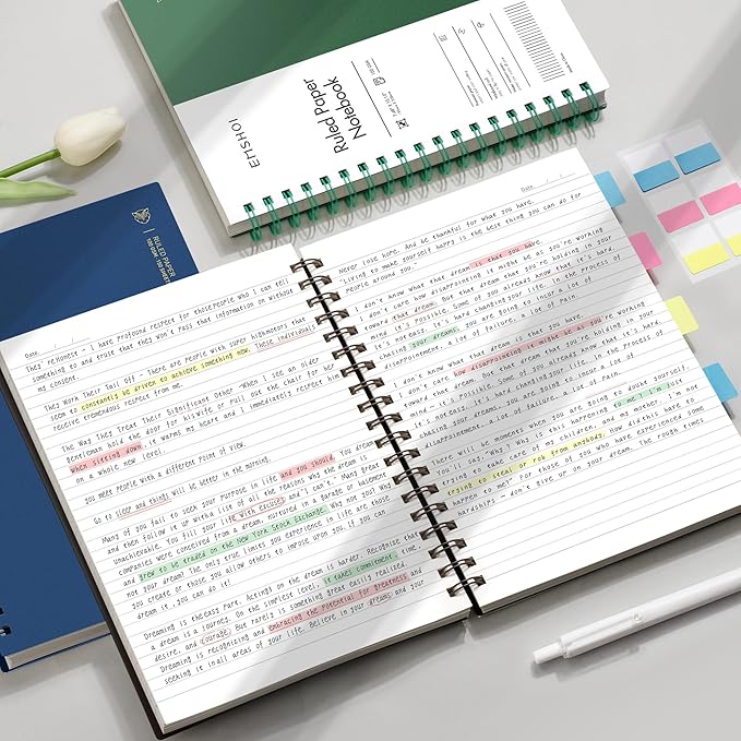 EMSHOI B5 Spiral Notebook College Ruled Lined Journal, Large 7.48" X 10.15", 300 Pages/150 Sheets, 100gsm Thick Paper, Waterproof Hardcover, for Office School Women Men Work Writing Notes, Green