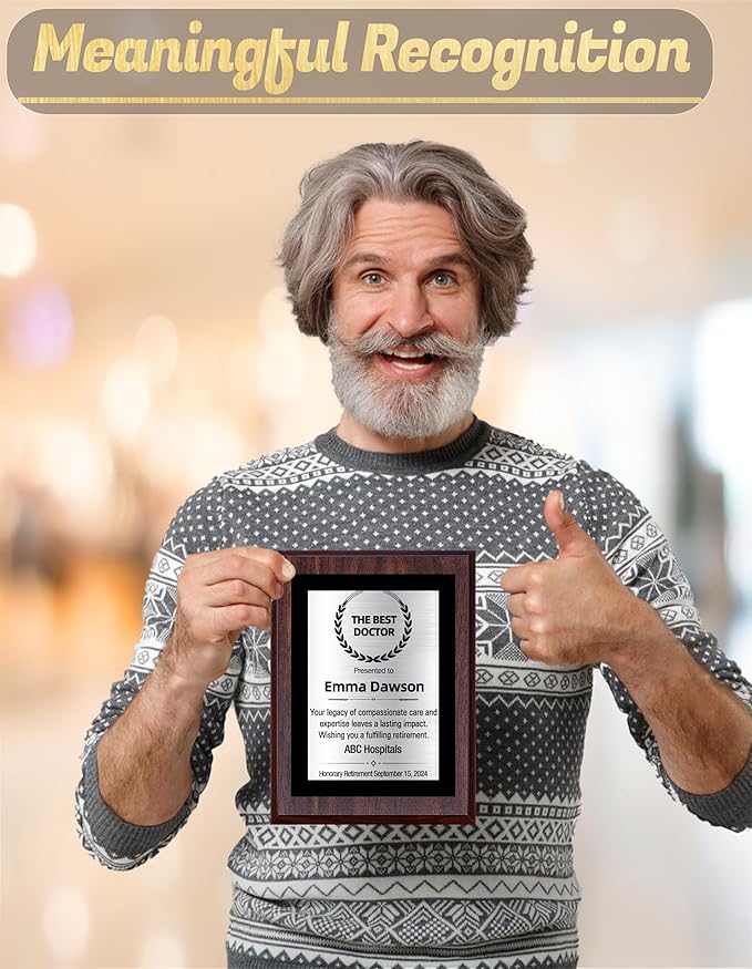 Custom Plaques Personalized Engraved Text and Title, Wooden Awards Employee of the Month Plaque Teacher Retirement Farewell Achievements Thank You Gifts(Black on Silver, 6×8)