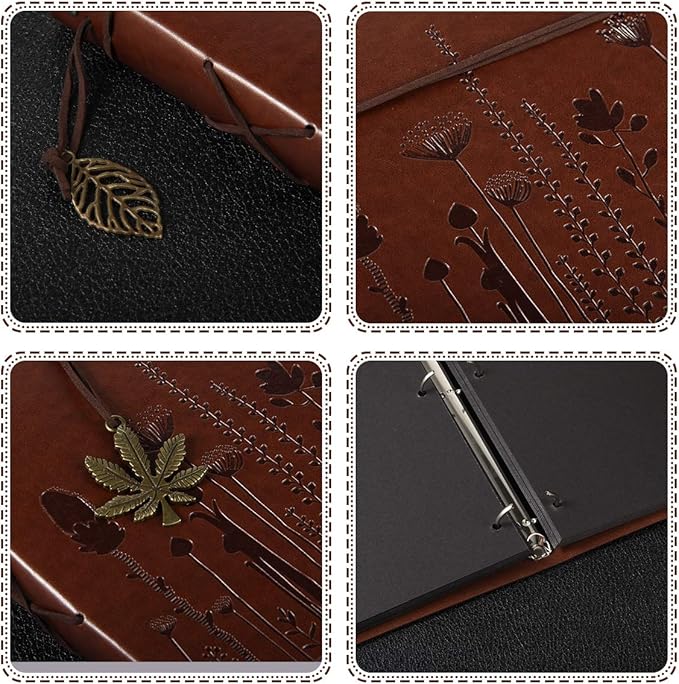 Leather Scrapbook Album ThxMadam Vintage Wedding Photo Album Love Guest Book DIY Memories Book with 60 Black Pages Gift or Valentines Mothers Anniversary Day Birthday for Wife Mum Daughter Girlfriend