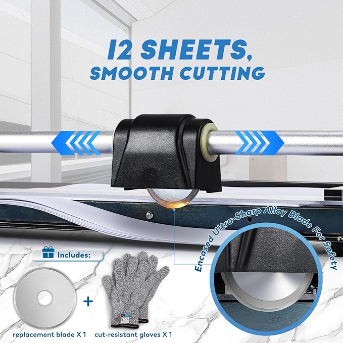 CGOLDENWALL A4 Rotary Paper Trimmer, 12 Sheets, w/Extra Blade & Gloves, for Cardstock Photo, Heavy Duty Paper Cutter for Offices Schools Crafts (14.9 Inch Cut Length)