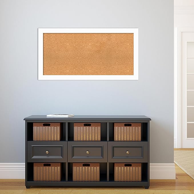 Amanti Art Natural Cork Board for Wall, 21x41 Vision Board with White Frame, Large Corkboard Office Decor for Home Organization, Casual Corkboard Pinboard to Display Items for Home Organization in