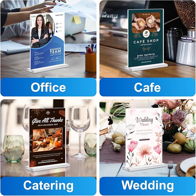 Acrylic Sign Holder 5x7 Inches 24 Pack, Double Sided Clear Display Stand Table Top Sign Paper Holder, Vertical Menu Flyer Holder, Plastic Sign Frame for Stores, Restaurants, Hotels, Office
