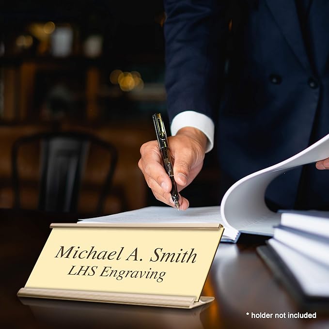 Engraved Name Plates for Door Sign Personalized Ivory Plastic Plaque with Brown Letters - Made in USA 2x4 B5