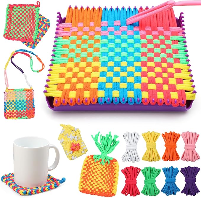MagicKidz Weaving Loom Kit Toy - Birthday Gifts for Kids 6 7 8 9 10 11 12 Years Old - Arts and Crafts Kit for Girls Ages 6-8 10-12, DIY Potholder Knitting Kit with Loops