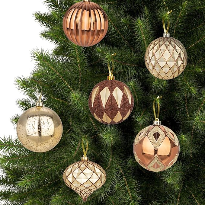 Hollyone 4 Inch Bronze Christmas Ornaments 12Pcs Brown Christmas Tree Ornaments Balls Colored Shatterproof Christmas Ornaments for Xmas Tree Decor Holiday Party Wreath Home Decor (Bronze, 100mm)