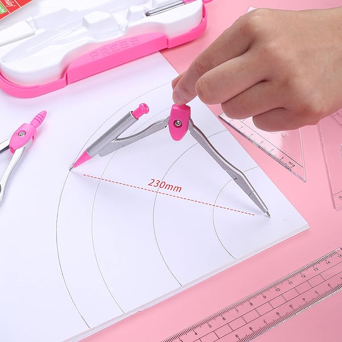 Lifreer Geometry Set,10 Pcs Protractor and Compass Set, Math and Ruler Set for Students, Class Supplies, and School - Essential Compass Geometry Tools for Precision and Quality (RED)