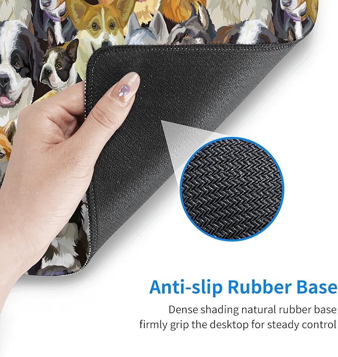 Desk Mat,Cute Dogs Heads Extended Gaming Mouse Pad for Office Work & Game,Computer Keyboard Mouse Mat Desk Non-Slip Rubber Base Large Mousepad with Stitched Edges, 31.5x15.7inch