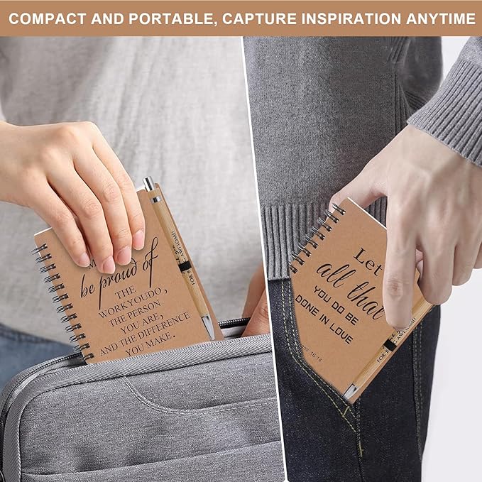 Christian/Encouragement Notebook and Pen Set with Bible Verses,12 Pack Spiral Notebook with Bible Verse Pens and Gift Bags, Prayer Journal, Church Notes,Bible Study Supplies for Church Members