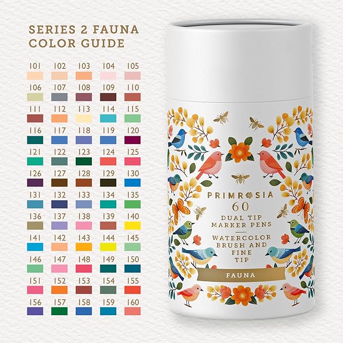 Primrosia Flora and Fauna 60 Dual Tip Markers for Bullet Journal Pens Coloring and Drawing