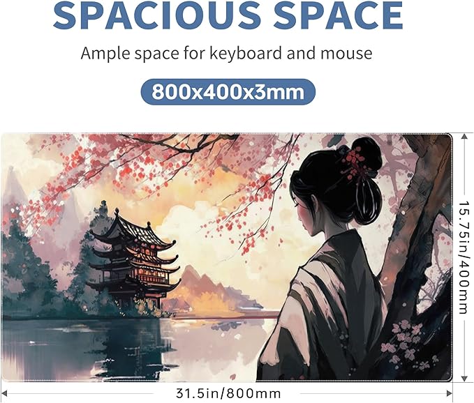 Cherry Blossom Gaming Mouse Pad Large Desk Mat Extended Keyboard Mouse Pad Pink Mousepad with Non-Slip Base and Stitched Edge Gaming Mouse Mat Desk Pad 31.5 X 15.7 in Mouse Pads for Desk Home Office