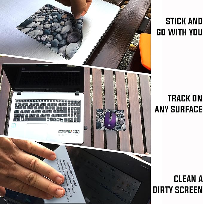 Adhesive Mouse Pad - Peel and Sticks to Any Surface - Travel Mouse Pad, Sticky for Any Surface - Excellent Tracking - River Rocks