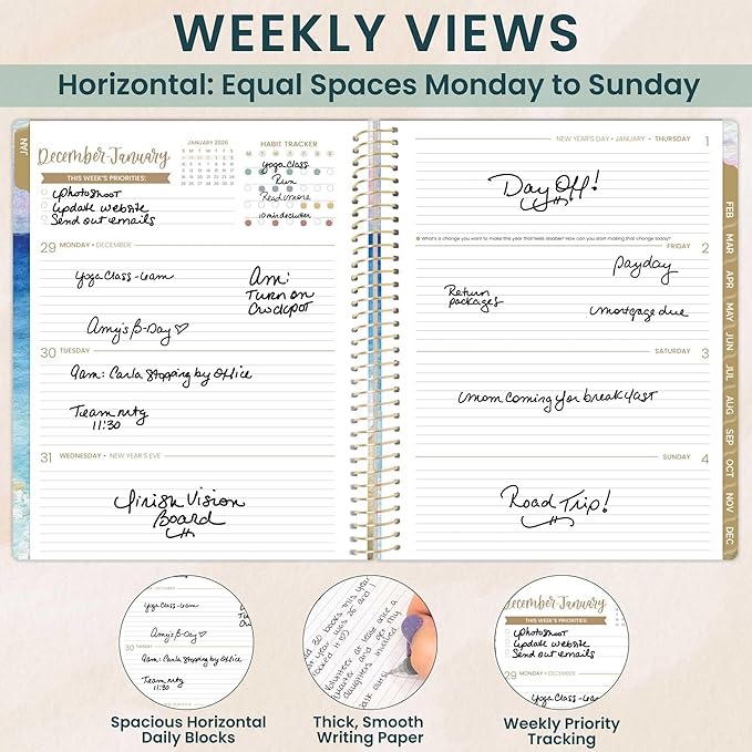 bloom daily planners 2026 Planner (January to December) - 8.5” x 11” Weekly & Monthly Dated Agenda Organizer Book with Stickers & Tabs - Flexible Soft Cover - Coastal Calm