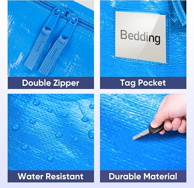 TICONN 8 Pack Extra Large Moving Bags with Zippers & Carrying Handles, Heavy-Duty Storage Tote Moving Boxes for Space Saving (8 Pack, Sky Blue)