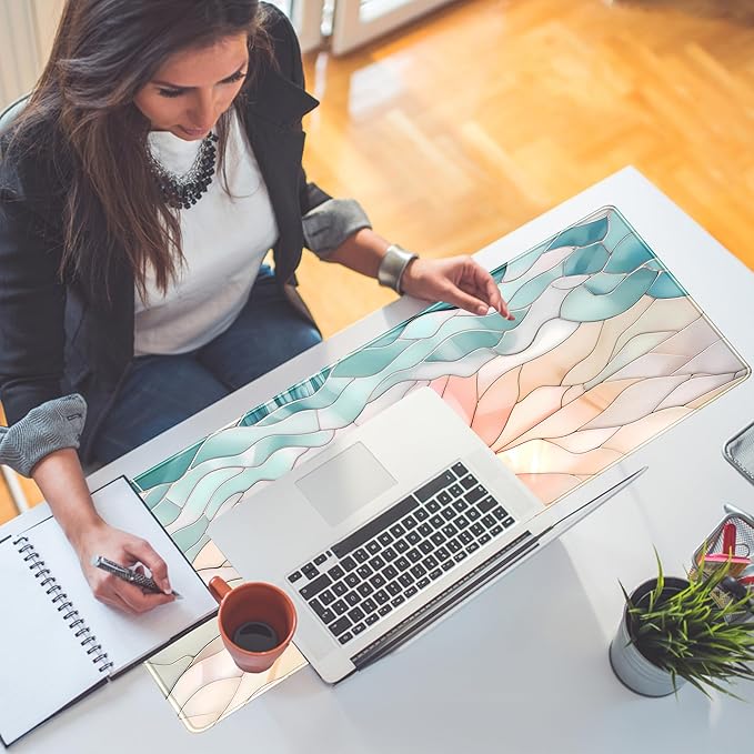 Modern Art Desk Mat Gaming Mouse Pad Stained Glass Computer Desk Pad, Large Laptop Keyboard Mat XL, Full Desktop Mat Glorious Computer Mouse Mat, Aesthetic Desk Decor Aesthetic 31.5" x 11.8"