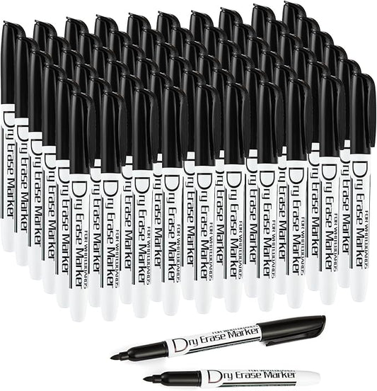 Volcanics Black Dry Erase Markers Bulk Pack of 60 Low Odor Fine Tip Whiteboard Pens for Whiteboard Dry Erase Calendar