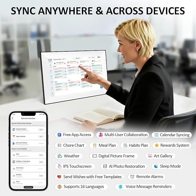 10.1 Inch Digital Calendar Chore Chart, Digital Picture frame Smart Touchscreen Desk Electronic Calendar Family Planner for Seamless Scheduling/Organizing