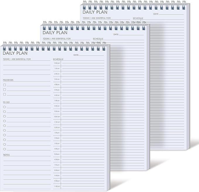 3PC 24 Hour Daily Planner - Daily To Do List for Work & Personal Life, Productivity Planner, Everyday Planner, Daily Schedule, 6.5 x 9.8