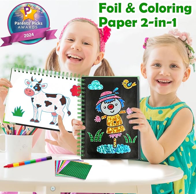 FUNNYB&G Foil Art Craft for Kids - Christmas Crafts Gift Party Favors Stocking Stuffers for Kids Fun Art Supplies Creative Birthday Gift Travel Toys for Girls Boys 4 5 6 7 8 9 Years Old (Farm)