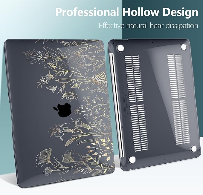 DONGKE Compatible with MacBook Air 13 inch Case 2021 2020 2019 2018 Release A2337 M1 A2179 A1932 with Retina Display & Touch ID, Plastic Hard Shell & Keyboard Cover - Floral Blooming