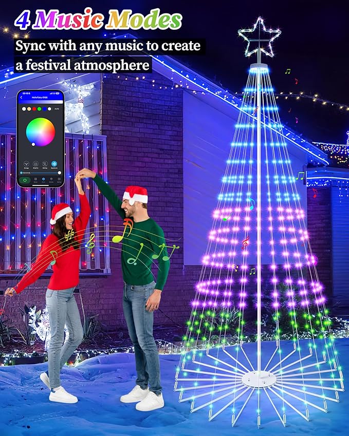 Brightever 12FT 832 LED Smart Cone Christmas Tree, Outdoor Prelit Christmas Tree with 16 Million DIY RGB LED Light Show, Remote APP Control Color Changing Music Sync for Xmas Outdoor Decorations