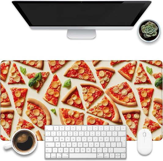 Desk Mat, Realistic Pizza Slices Desk Pad, Pizza Food Large Gaming Mouse Pad for Desk, 31.5"x15.7" Extended Big Computer Keyboard Mouse Pad with Non-Slip Base and Stitched Edge