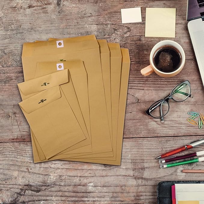 Frienda 4 Sizes Clasp Envelopes Kraft Paper Catalog Clasp Envelope with Closure for Filing, Storing or Mailing Documents, 50 Pieces (6 x 9 In, 9 x 12 In, 10 x 13 In, 12 x 15.5 In,Brown)