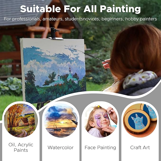 Bougimal 32 Pcs Paint Brush Set, Artist Paint Brushes for Acrylic Painting, Oil, Watercolor, Gouache, with Flat Round Filbert Fan Angle Detail Brush, Suitable for Artists and Beginners