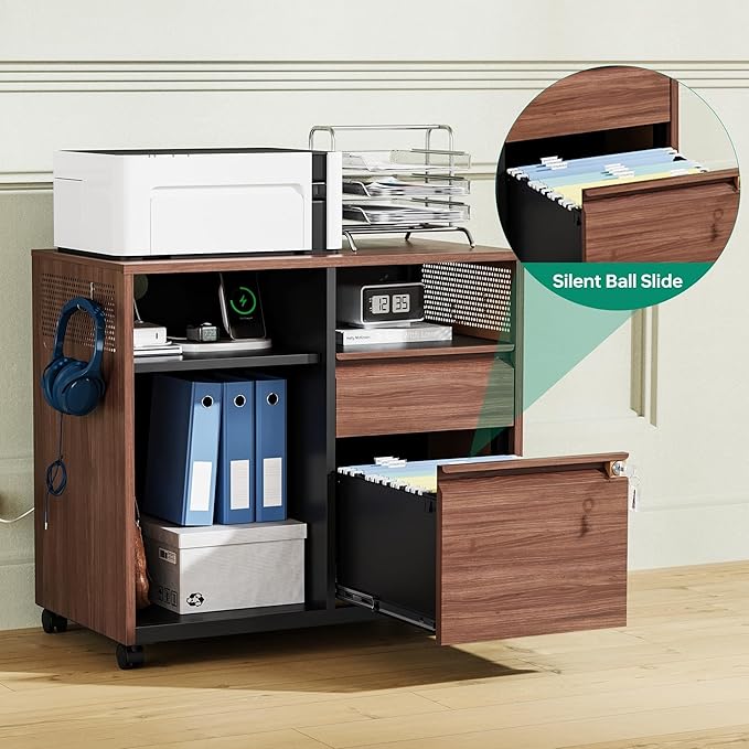 Letaya Mobile 2 Drawer File Cabinet with Lock, Metal Lateral Printer Stand Filing Storage Cabinets with Shelves for Home Office-A4/F4/Letter