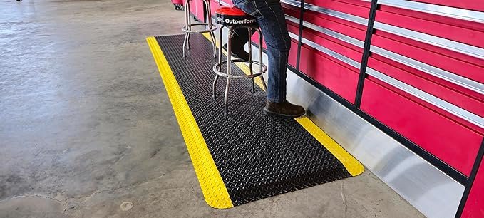 Rhino Mats, American Classic Diamond Anti-Fatigue Mats, Industrial Ergonomic Comfort Standing Mat for Work, Home, Garage, Office, Kitchen or Anywhere (Black/Yellow 1" Thick, 4 FT. x 4 FT.)