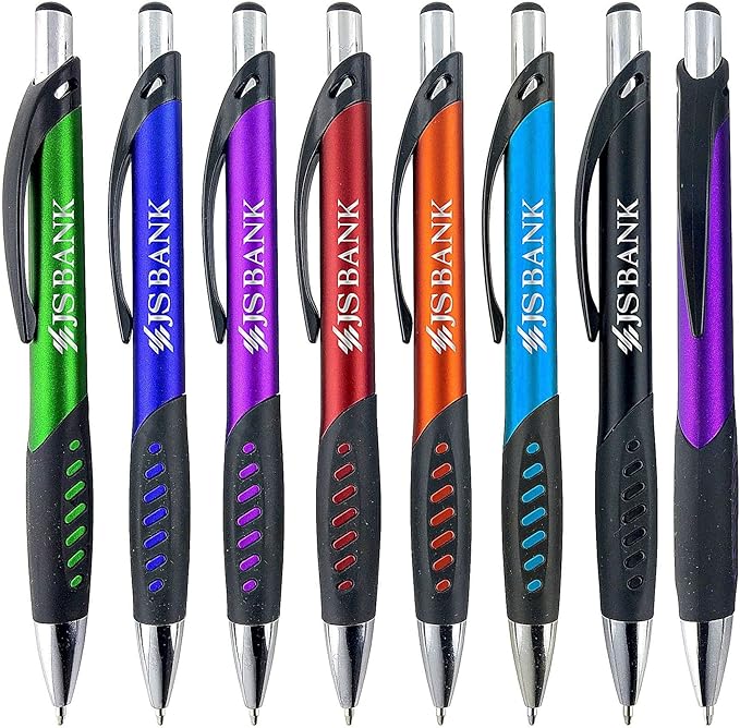SyPen Promotional Pens With your Custom Logo or Text-300 Pack Bulk-for Businesses, Parties, and Events, Custom Printed Metallic/Colored Click Action Ballpoint Pens, Rubber Grip, Black Ink, Dark Green