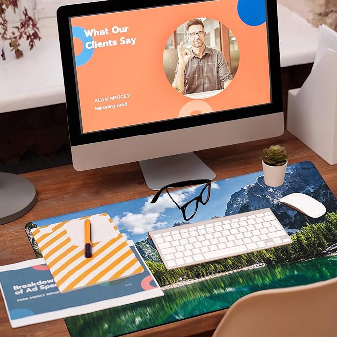 Desk Mat, Lake Mountain Landscape Desk Pad, The Alps Large Gaming Mouse Pad for Desk, 31.5"x15.7" Extended Big Computer Keyboard Mouse Pad with Non-Slip Base and Stitched Edge