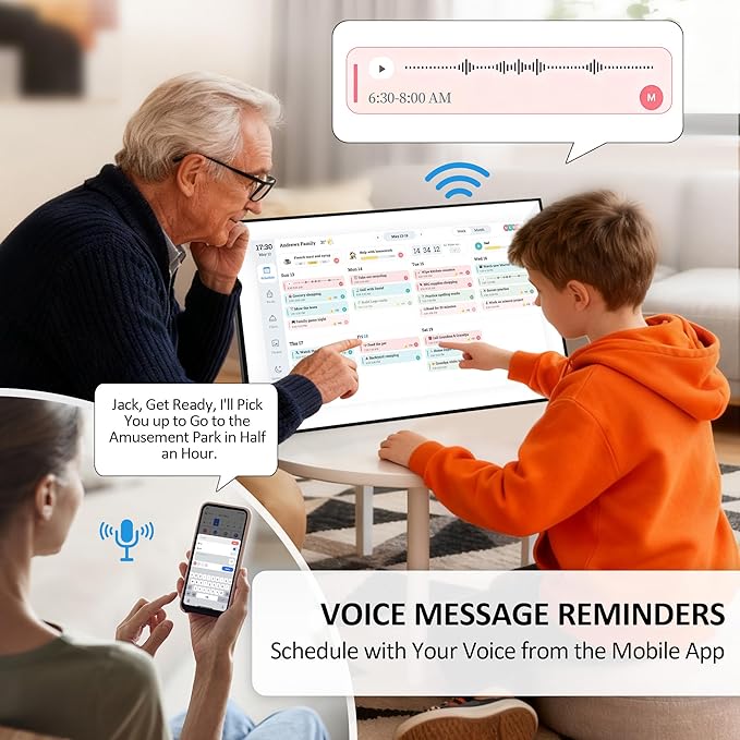 15.6 Inch Digital Calendar Chore Chart, Voice Message Feature,Digital Picture frame,Smart Touchscreen Wall & Desk Electronic Calendar Family Planner for Seamless Scheduling/Organizing,Gift