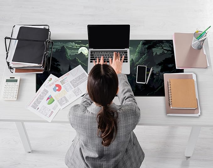 Green Mouse Pad Natural Moon Desk Mat Mousepad XL Large Extended Desk Pad Anime Mountains Desk Matt for Desktop, Laptop Computer Keyboard Mouse Mat for Women Office Decor Accessories 31.5x11.8 in