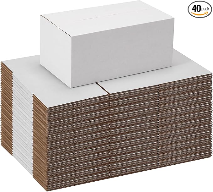 8x5x5 Shipping Boxes Set of 40, White Kraft Corrugated Cardboard Small Boxes Mailers for Business Packaging Box