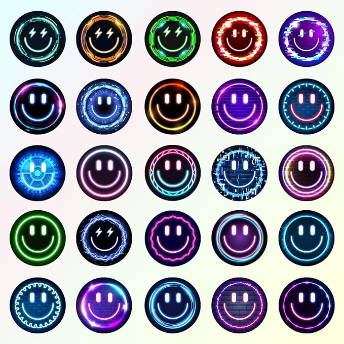 100PCS Smiling Neon Stickers, Cute Water Bottle Stickers for Kids, for Teaching Rewards, Notebooks, Stationery, Luggage, Cartoon PVC Happy Sticker