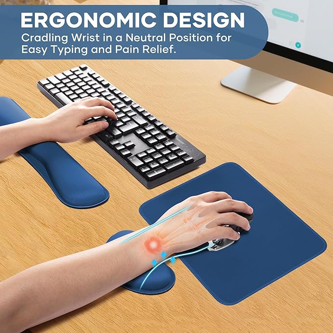 Office Ergonomic Memory Foam Computer Mouse and Keyboard Wrist Rest pad Support Carpal Tunnel, Wrist Rest for Keyboard and Mouse, Wrist Support Set
