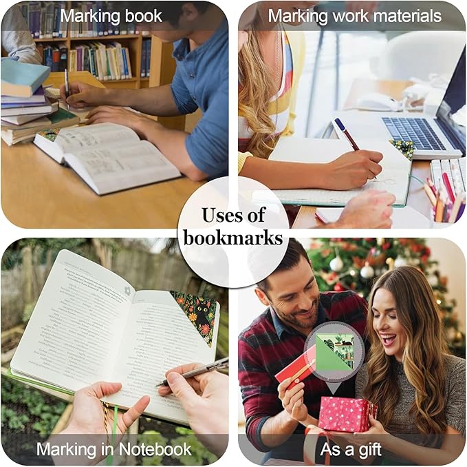 Black Cat Floral Corner Bookmarks 4 Pcs,Cute Funny Leather Bookmark Book Accessories for Book Lovers, Reading Book Page Markers for Women Men Kids Girls Boys Student Teacher Office Stationery