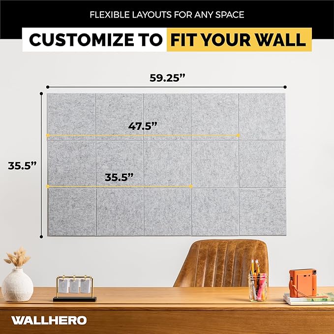 Office Cork Board, 59"x36" | 15 Pack | Large Cork Boards for Walls, Tac Board, Wall Protector for Dart Board, Corks Boards, Corkboard for Wall, Felt Board Tiles (Gray Marble)