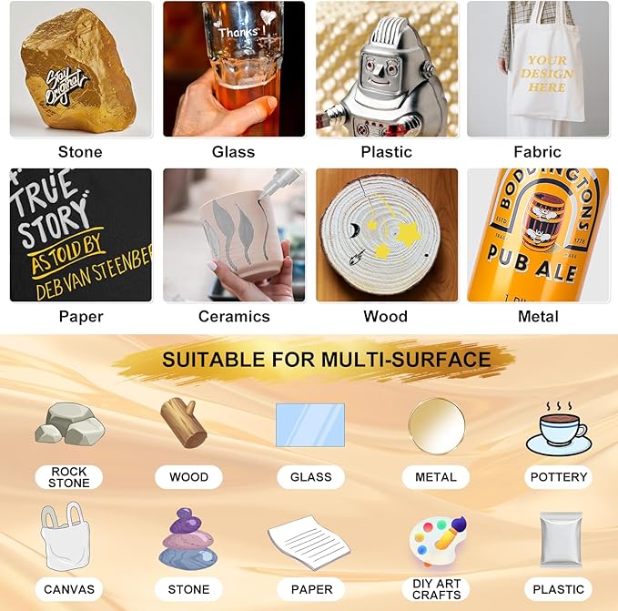 Paint Markers Paint Pens - 2 Pack Dual Tip Acrylic Permanent Marker (0.7mm & 3mm), Non-Toxic, Water-Based for Art Painting, Stone, Ceramic, Glass, Wood, Fabric, Metal, DIY Crafts (Gold)