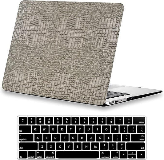 DTangLsm Compatible with MacBook Pro 13 inch Case 2024-2016 M2 M1 A2338 A2289 A2251 A2159 A1989 A1706 A1708, Crocodile Skin Alligator PU Leather Hard Shell Case and Keyboard Skin, Silver