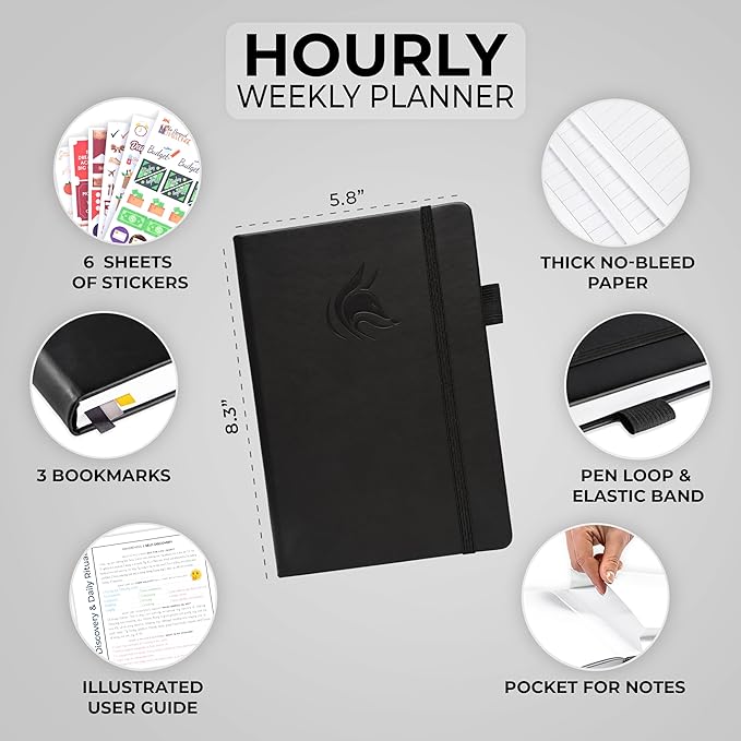 Clever Fox Planner Schedule – Undated Weekly & Monthly Life Planner with Time Slots, Appointment Book & Daily Organizer, A5 (Black)