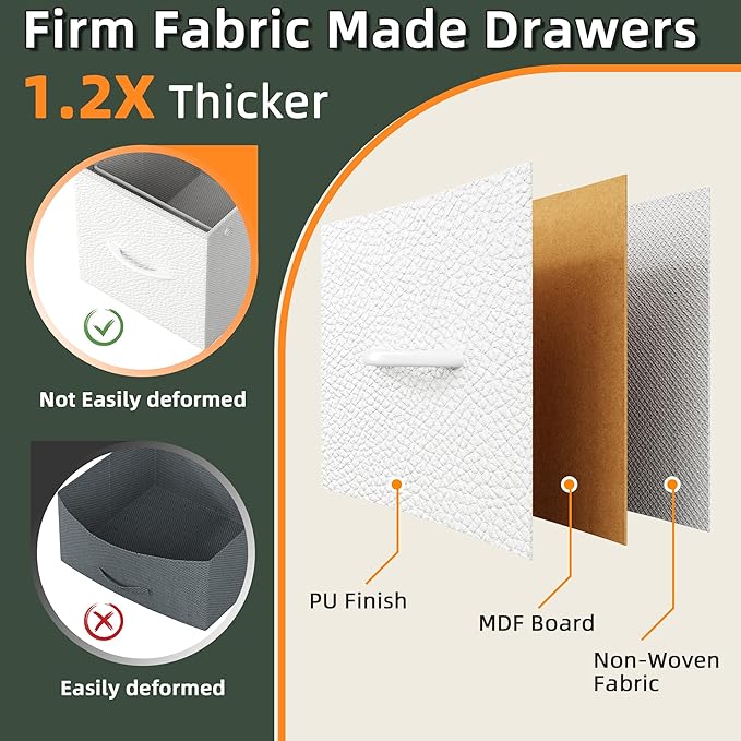 4 Drawer Lateral File Cabinet, Mobile Filing Cabinet for Large Printer, Home Office Functional Small Office Storage Cabinet & Printer Stand, Fabric Drawer, Fits Letter/A4, White