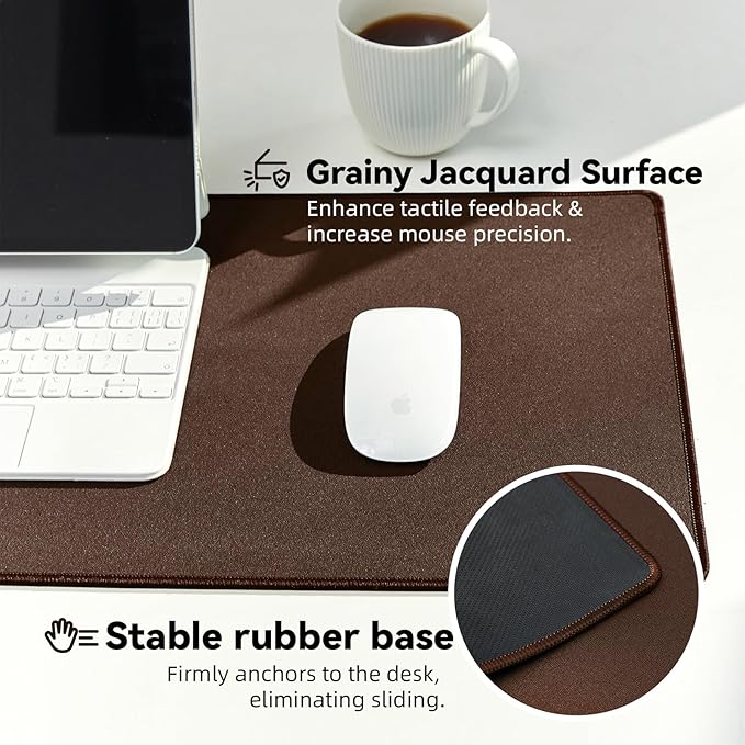 Waterproof Large Gaming Mouse Pad with Durable Stitched Edges, Non-Slip Rubber Base, Grainy Jacquard Mouse Mat Desk Pad for Home Office Gaming, 27.5"*11.8"*0.12", Coffee