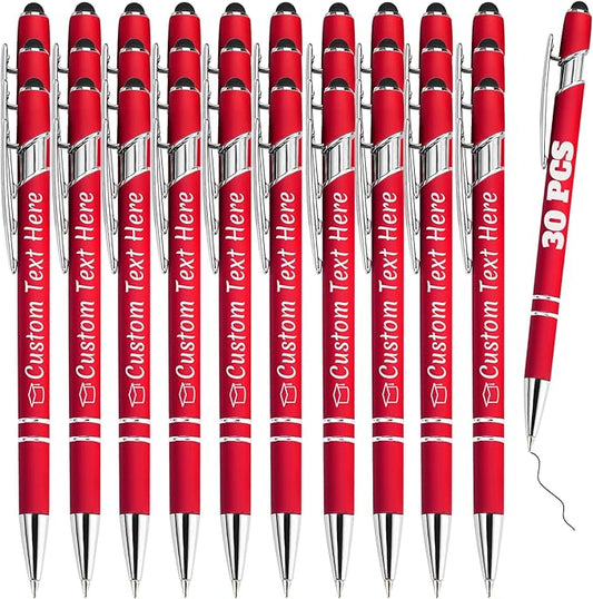 Personalized Pens Bulk 30 with Name Custom Engraving Ballpoint Pens with Stylus Tip Customized Smooth Writing Pens Personalized Gifts for Anniversary Birthday or Graduation(Red,Black Ink)