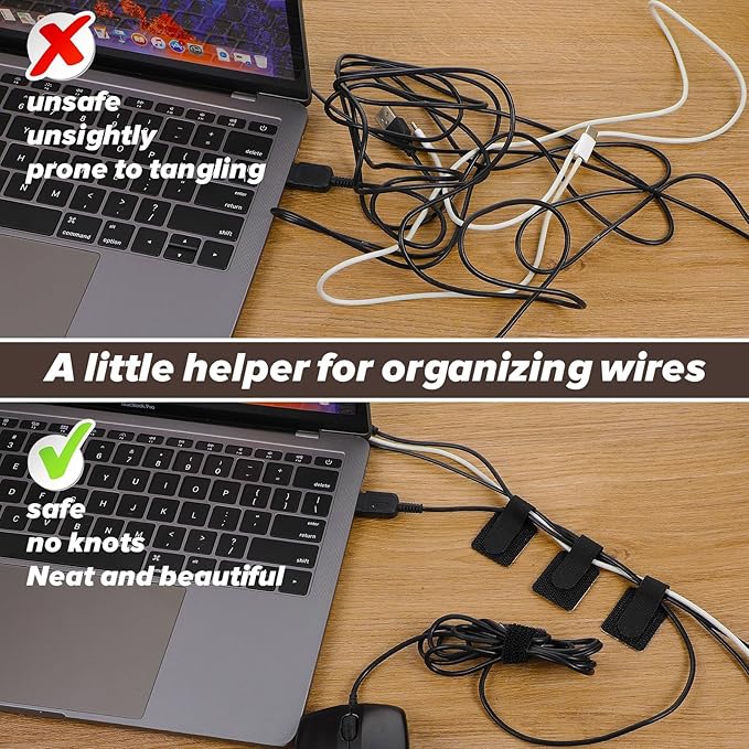 50PCS Hook and Loop Cable Straps,Cable Management Under Desk,Self Adhesive Cable Ties Sticky-Back Cord Organizer for Desk,Household & Office Organization