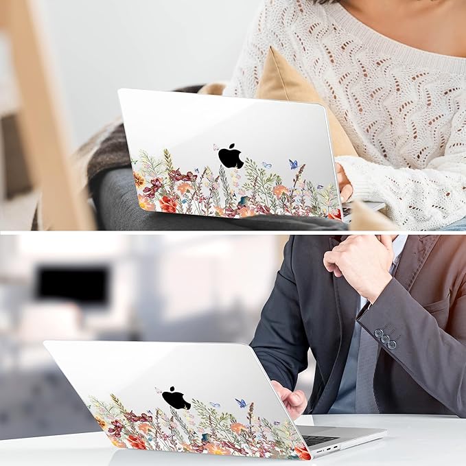 DONGKE Compatible with M4 MacBook Air 15 inch Case 2025 2024 2023 A3241 A3114 A2941 M3 M2 Liquid Retina Display Touch ID, Plastic Hard Case & Keyboard Skin & Screen Protector - Floral Illustration