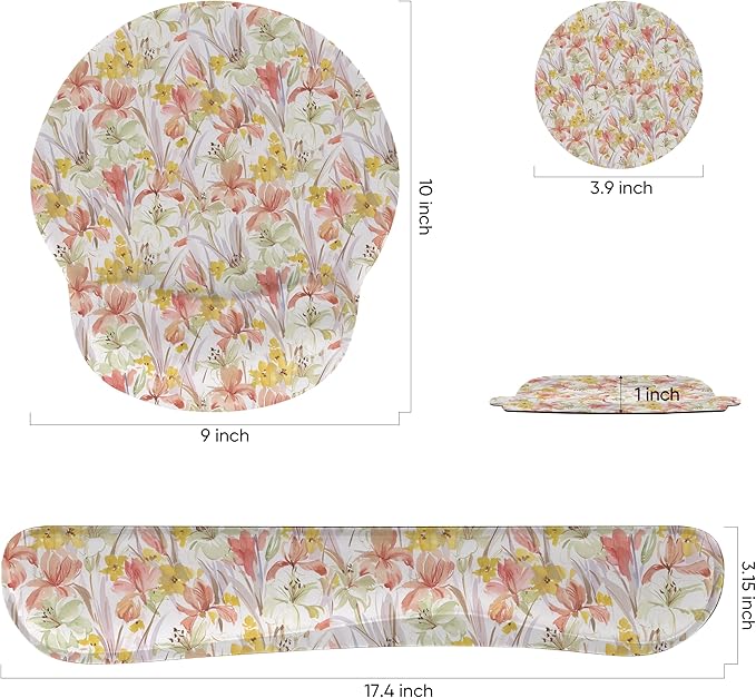 RICHEN Wrist Rest Support for Mouse Pad&Keyboard Set, 3-in-1 Computer Mousepad,Keyboard Wrist Rest and Coaster Set, Non-Slip Keyboard Wrist Rest and Mouse Pad Set Ergonomic Design (YKMWR-63)