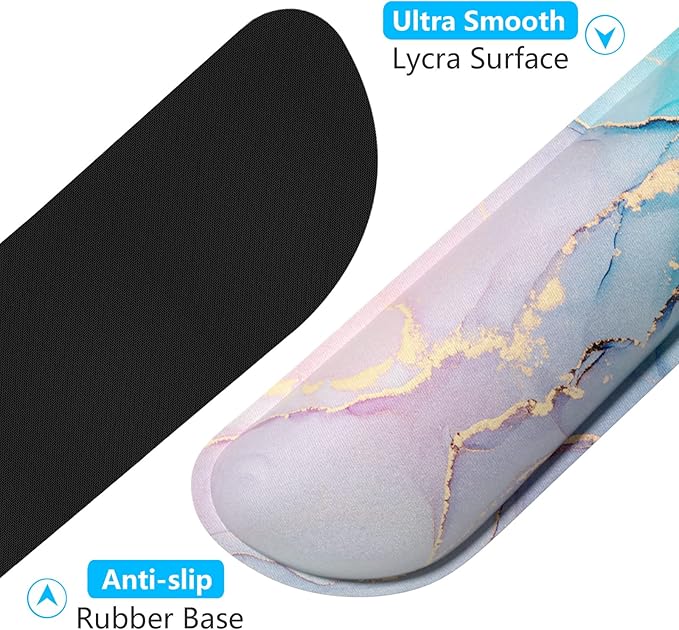 Dapesuom Enlarge Keyboard Wrist Rest, Memory Foam Wrist Cushion for Desk Mats Support, Cute Marble Pain Relief Keyboard Mouse Pad Rests Set with Non-Slip Base for Gaming Laptop Office, Blue Ink