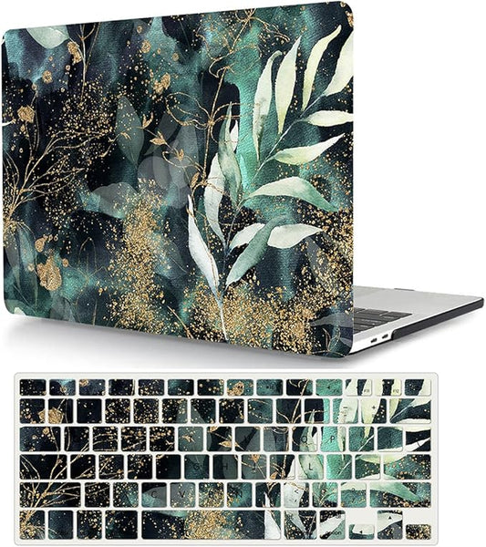 Case Compatible with MacBook Pro 16 Inch 2021 M1 Pro/Max Model A2485, Protective Plastic Laptop Hard Shell Case with Keyboard Cover Skin for MacBook Pro 16'' with Touch ID - Green Leaf