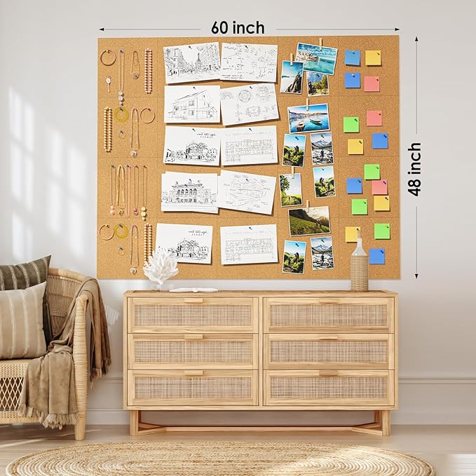 MaxGear 60" x 48" Large Cork Board for Wall, 20 Pack Cork Board Tiles with 40 Pushpins & Safe Removable Adhesive Tabs, 12" x 12" Corkboards for Office, School, Home